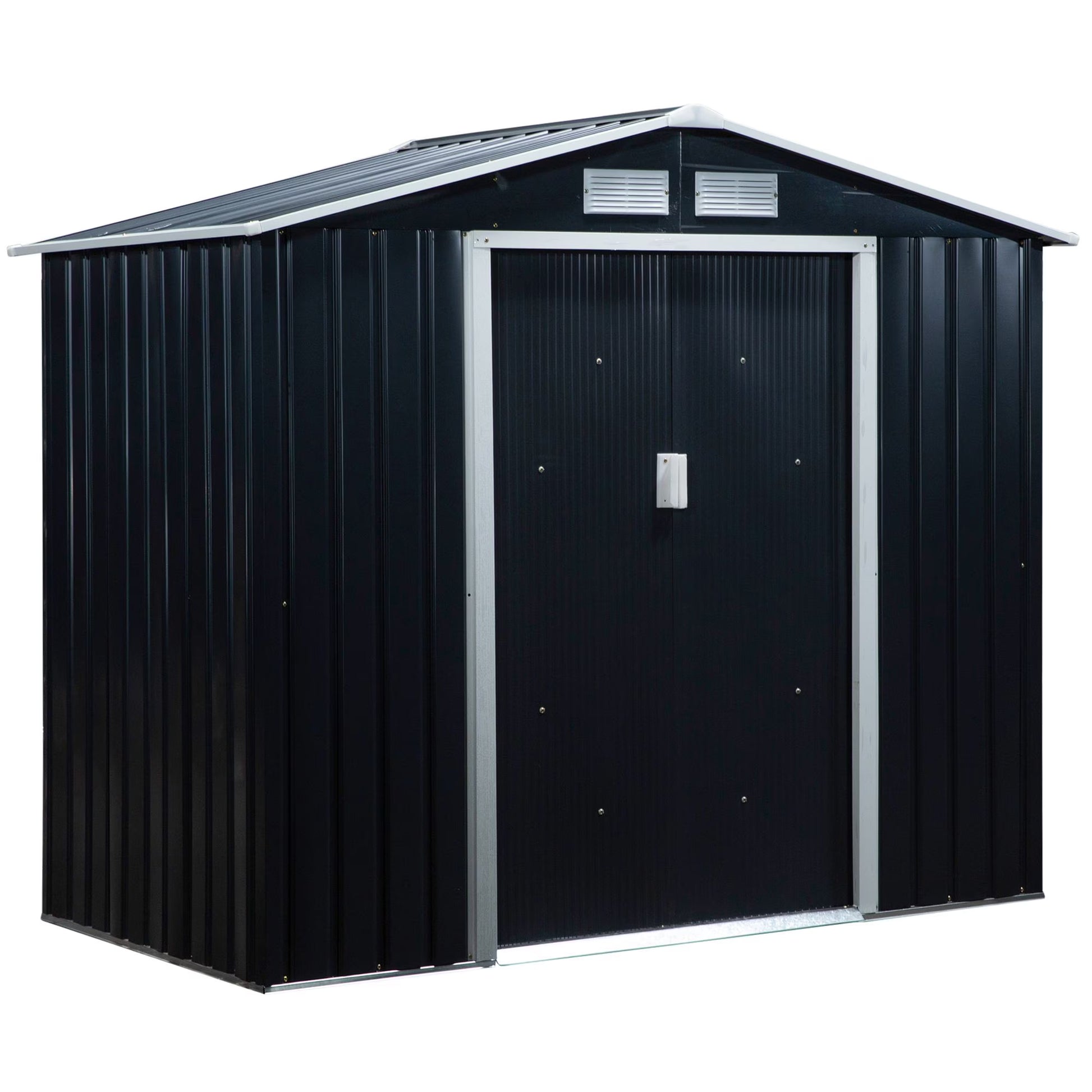 Outsunny 7' x 4' Metal Storage Shed Organizer, Garden Tool House with 4 Vents and 2 Sliding Doors for Backyard, Patio, Garage, Lawn, Dark Gray