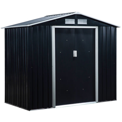 Outsunny 7' x 4' Metal Storage Shed Organizer, Garden Tool House with 4 Vents and 2 Sliding Doors for Backyard, Patio, Garage, Lawn, Dark Gray