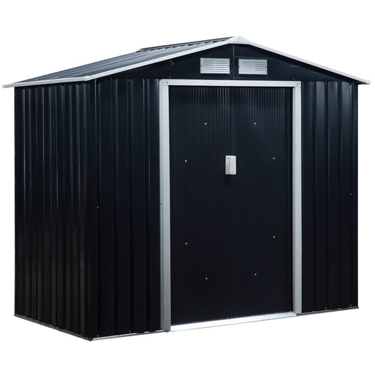 Outsunny 7' x 4' Metal Storage Shed Organizer, Garden Tool House with 4 Vents and 2 Sliding Doors for Backyard, Patio, Garage, Lawn, Dark Gray