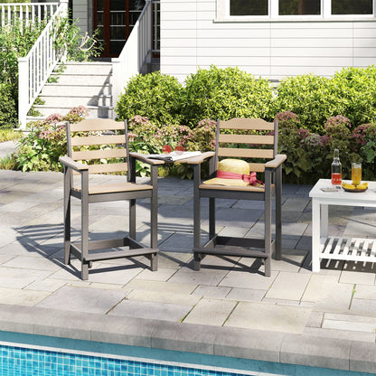 Decksplore Tall Adirondack Chairs Set of 6 with Detachable Connecting Tray, HDPE Bar Height Outdoor Chairs, Wood-Like Adirondack Bar Stools for Patio, Balcony, Porch, Black brown