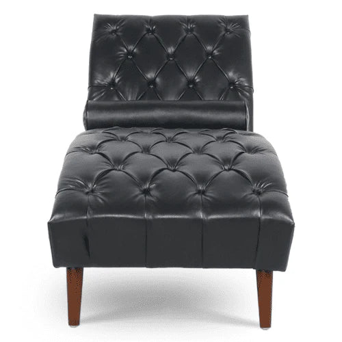 Outdoor Chaise Lounge Chair Upholstered Leather Lounge Chair for Bedroom, Patio, Black