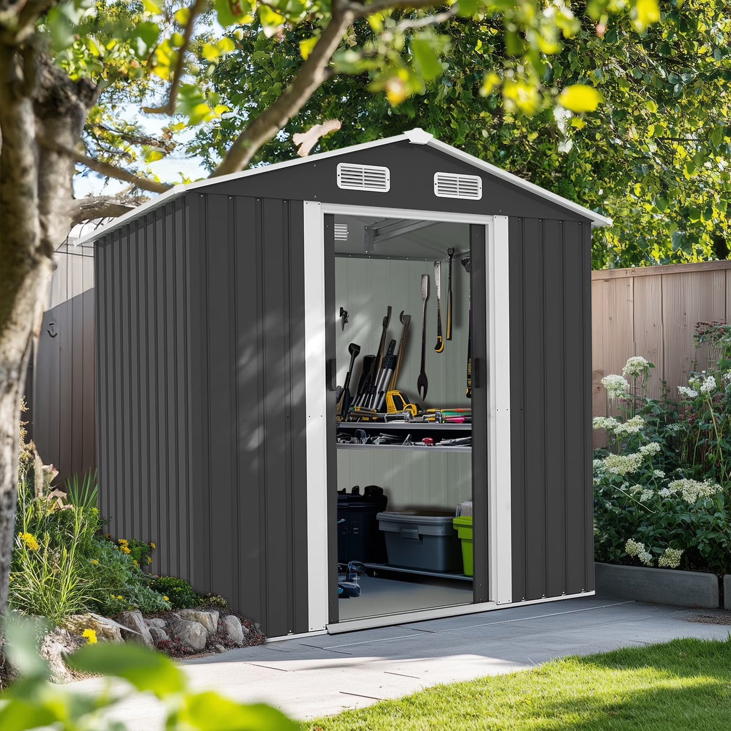 Outdoor Garden Tool Storage Shed, Seizeen All-Weather Metal Sheds with Lockable Door & Vents, 5 x 3Ft Outdoor Storage for Backyard Garden Patio, Gray