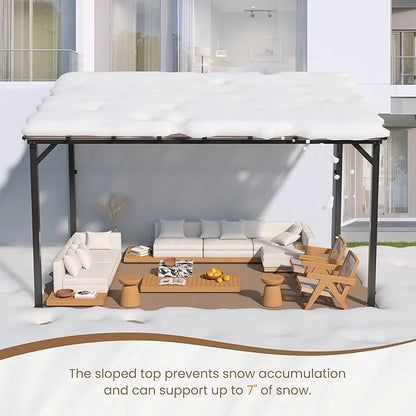 Amopatio 10' x 10' Gazebo, Hardtop Wall Mounted Lean to Gazebo Pergola for Patio, Large Aluminum Pergola Awnings for Decks, Patio, Backyard, Porch