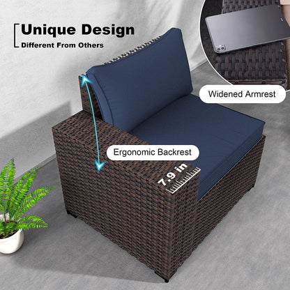Gotland Outdoor Patio Furniture Set 6 Pieces Sectional Rattan Wicker Sofa Set Patio Conversation Set, Navy Blue