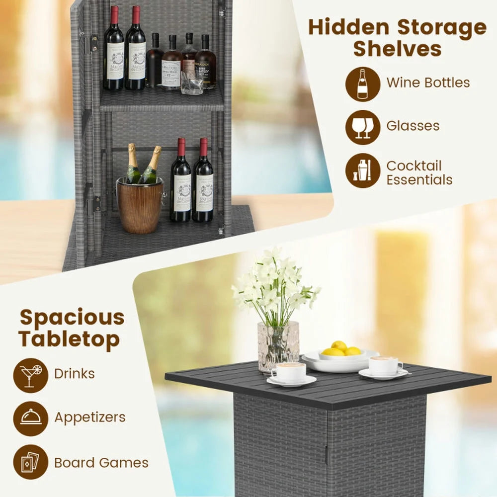Spaco 5 Pieces Outdoor Wicker Bar Table Set of A Bar Table and 4 Cushioned Bar Stools, Table Set with Hidden Storage Shelves, Bar Table Set for Outdoor as Garden, Patio, White