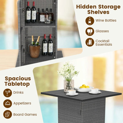 Spaco 5 Pieces Outdoor Wicker Bar Table Set of A Bar Table and 4 Cushioned Bar Stools, Table Set with Hidden Storage Shelves, Bar Table Set for Outdoor as Garden, Patio, White