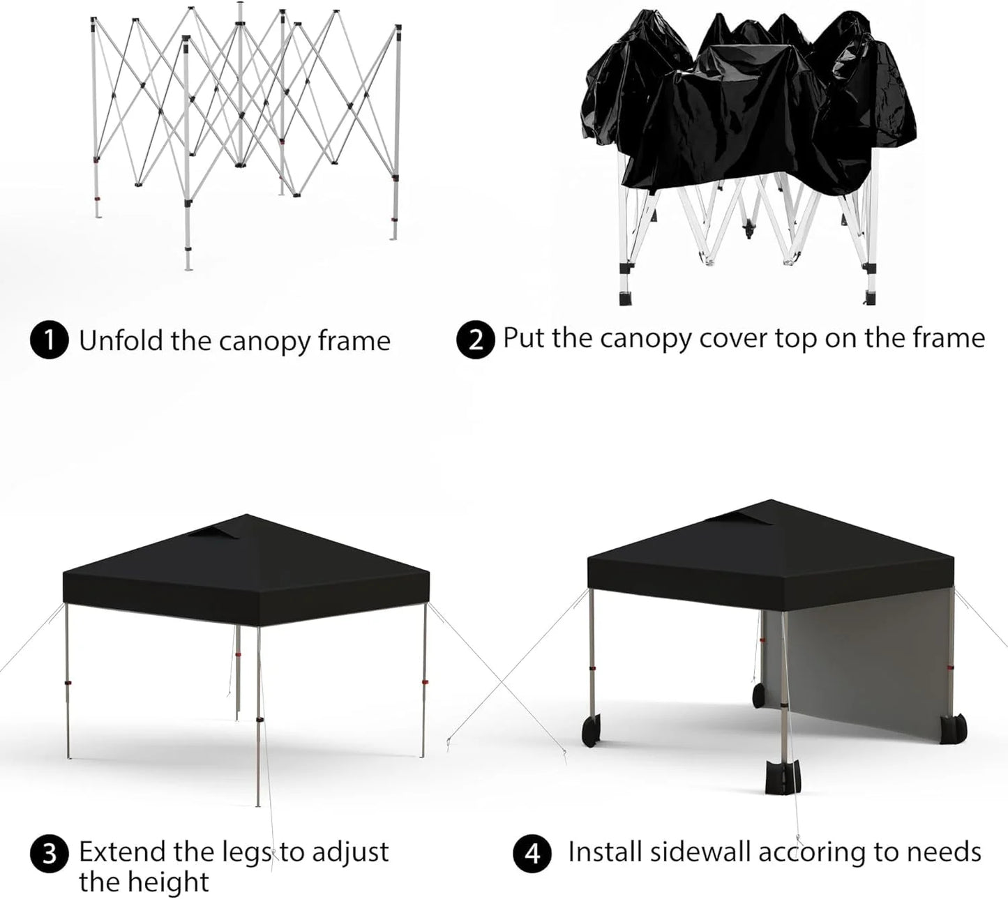 10x10ft Pop Up Canopy Tent with 1 Sidewall, Portable Instant Commercial Canopy Patio Tent with Vented Top Roller Bag 4 Sandbags 4 Ropes and 8 Tent Stakes