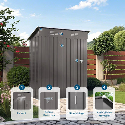Outdoor Garden Tool Storage Shed, Seizeen All-Weather Metal Sheds with Lockable Door & Vents, 5 x 3Ft Outdoor Storage for Backyard Garden Patio, Gray