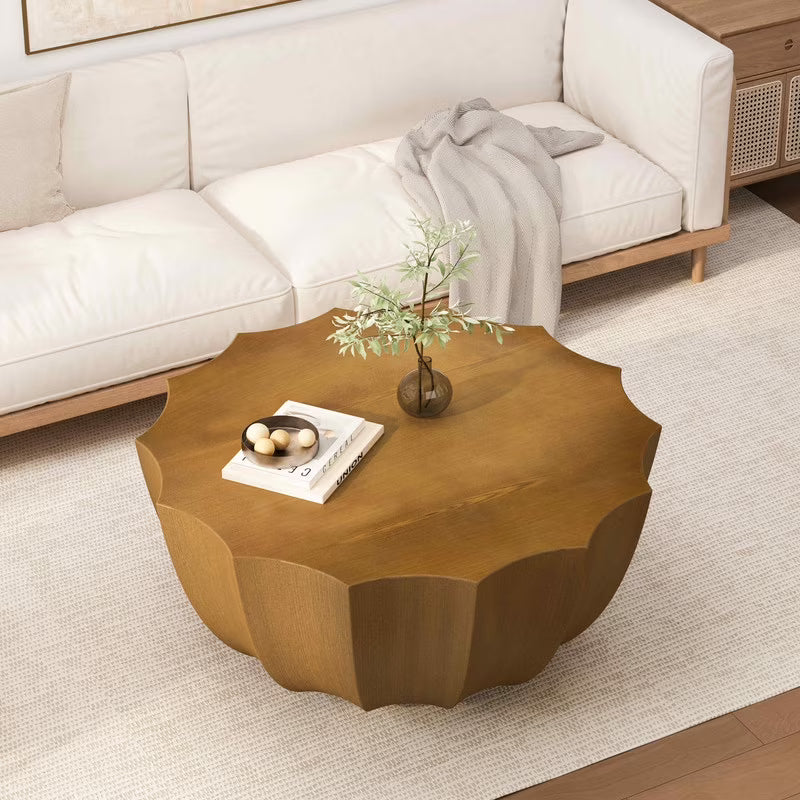 FFH 35.43" Coffee Table for Indoor & Outdoor, Modern Cement Table for Living Room, Patio, Backyards, White