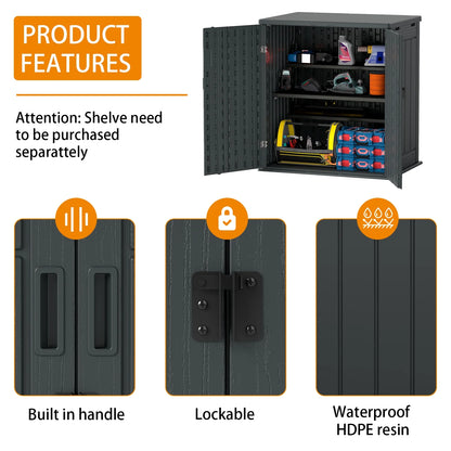 ZYJOYY 15 Cu.Ft Resin Outdoor Storage Shed with Floor & 2 Shelves, Lockable Waterproof Backyard Horizontal Cabinet for Patio, Garden Tools & Equipment,Sage Grey