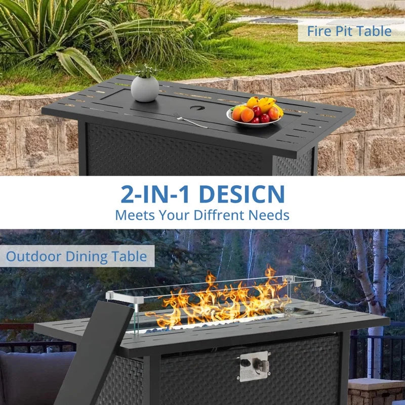 45 inch Propane Fire Pit Table,50000 BTU Gas Fire Pits Table with Lid & Lava Rock & Waterproof Cover, Outdoor Propane Firepit for Dining or Party, Outside, Patio, Garden, Yard