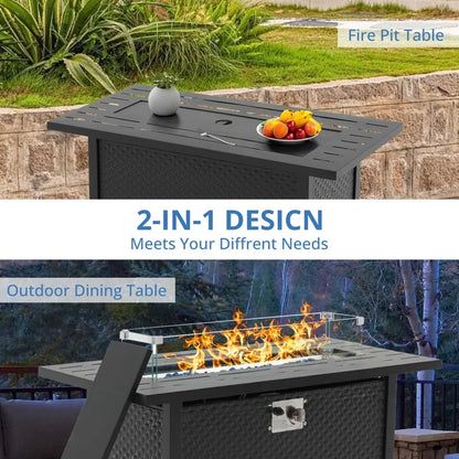 45 inch Propane Fire Pit Table,50000 BTU Gas Fire Pits Table with Lid & Lava Rock & Waterproof Cover, Outdoor Propane Firepit for Dining or Party, Outside, Patio, Garden, Yard