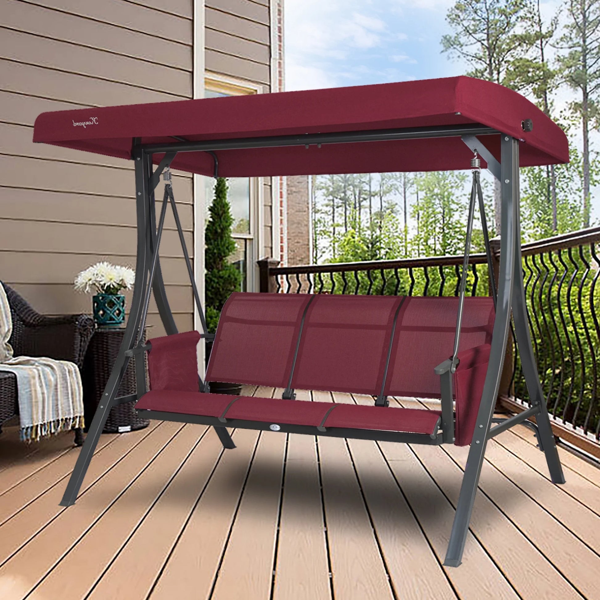 Kozyard Brenda Patio Swing with Coated Steel Frame (Beige, 3 Seat)