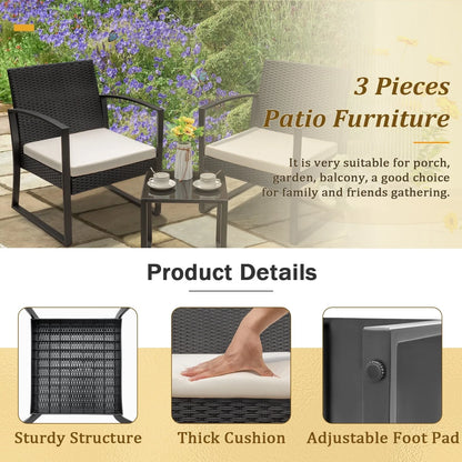 Devoko 3 Pieces Outdoor Plastic Bistro Set Patio Conversation Set with Cushion and Table, White