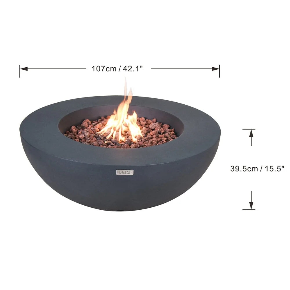 Elementi Outdoor Lunar Fire Bowl 42 Inches Grey Durable Fire Pit Table Glass Reinforced Concrete Round Fire Table Natural Gas Patio Fire Place Electronic Ignition Lava Rock Included