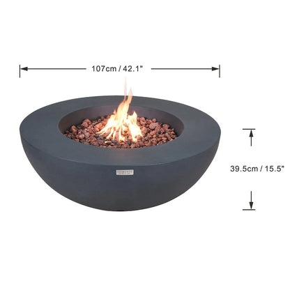 Elementi Outdoor Lunar Fire Bowl 42 Inches Grey Durable Fire Pit Table Glass Reinforced Concrete Round Fire Table Natural Gas Patio Fire Place Electronic Ignition Lava Rock Included