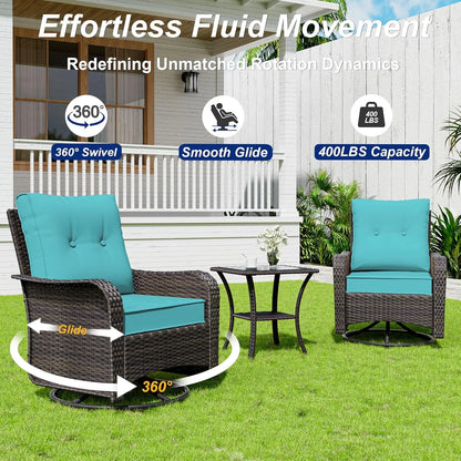 ASJMR 10 Pieces Wicker Patio Furniture Set With 43" Gas Fire Pit Table & 2 Swivel Chairs,Outdoor Rattan Sectional Sofa Conversation Set With Cushions & Tables,Green