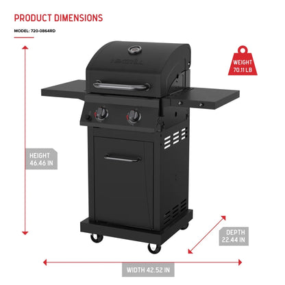 Nexgrill Deluxe 2-Burner Gas Grill with 401 SQ In Grate, 28000 BTUs, Stainless Steel Control Panel & Foldable Side Table, Propane BBQ Grill for Outdoor Cooking, Patios, Backyards and More -720-0864R