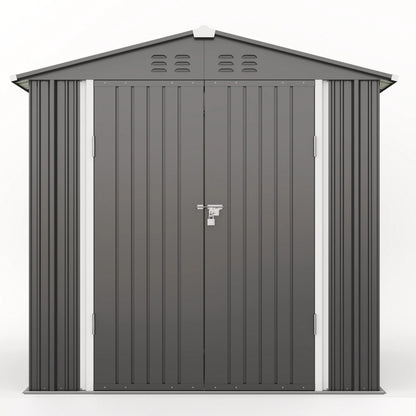 6x4FT Metal Outdoor Storage Shed, Garden Tool Shed with Lockable Doors & Slooping Roof for Backyard,Patio,Dark Grey