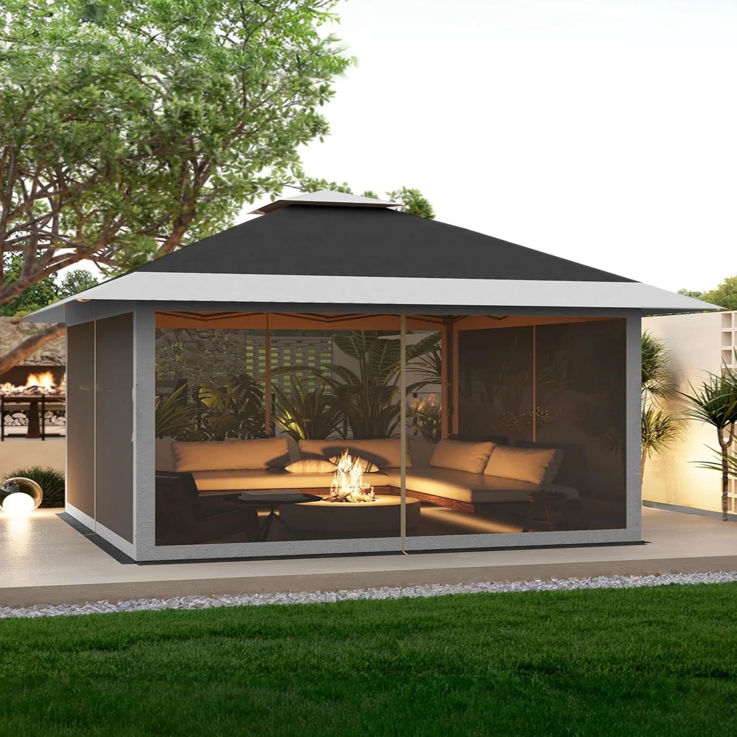 AOILE 13x13FT Pop-Up Patio Gazebo, Outdoor Canopy Tent with Mesh Walls, Double Roof & Carry Bag