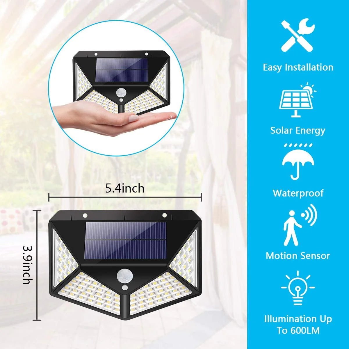 Solar Lights Outdoor - Motion Sensor Security Lights 100LED, Uibetux IP65 Waterproof Solar Powered Wireless Fence Lights with 270 Wide Angle, 3 Lighting Mode for Wall Garden Patio Garage (6 Pack)