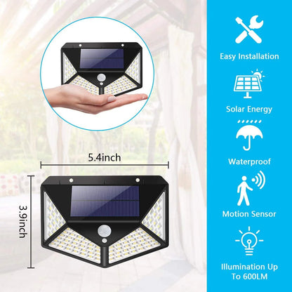 Solar Lights Outdoor - Motion Sensor Security Lights 100LED, Uibetux IP65 Waterproof Solar Powered Wireless Fence Lights with 270 Wide Angle, 3 Lighting Mode for Wall Garden Patio Garage (6 Pack)