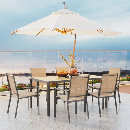 Outdoor Dining Set, Lofka 7 Piece Patio Dining Table Set for 6 Persons with Cool Textilene Armchairs for Backyard & Garden, Brown