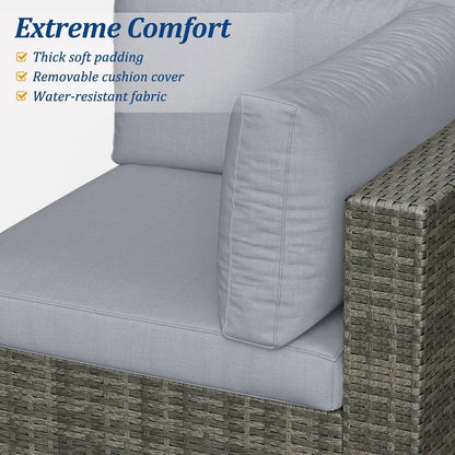 SUNVIVI 7 Pieces Patio Furniture Sets, All-Weather PE Grey Wicker Outdoor Rattan Sectional Sofa, Patio Sofa Couch with Table and Beige Cushions