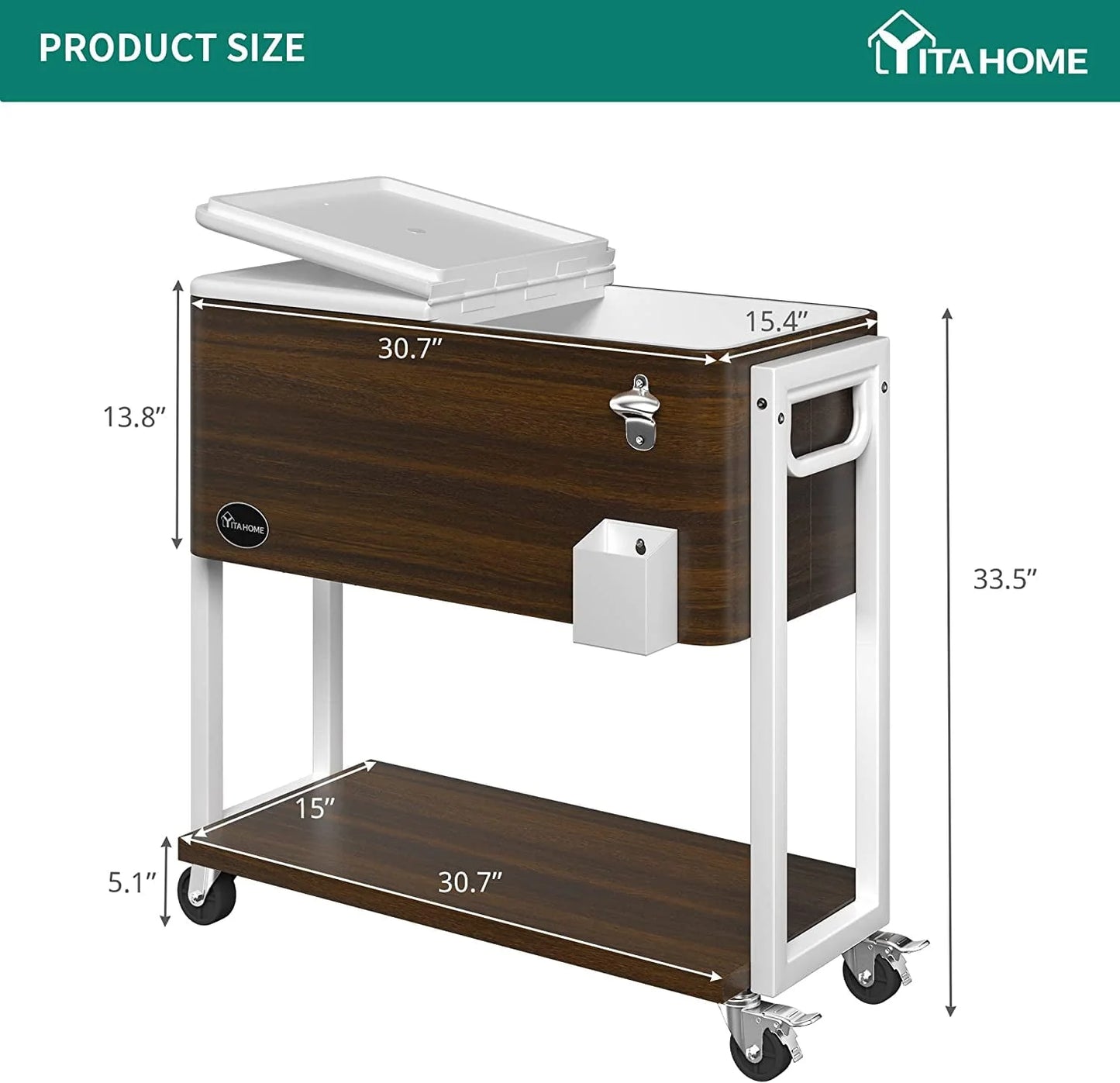 Dextrus 80 Quart Rolling Cooler Cart with Bottle Opener Drainage, Portable Patio Cooler Rolling on Wheels, Outdoor Rolling Beverage Cart Drink Cooler for Patio Pool Deck Party BBQ Cookouts