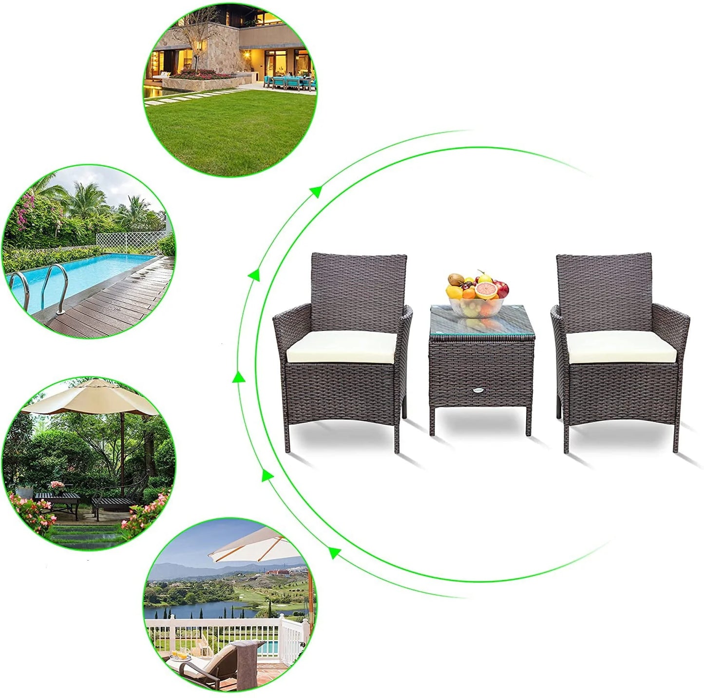 Devoko 3 Pieces Outdoor Furniture Sets Rattan Wicker Chairs Patio Conversation Set, Beige