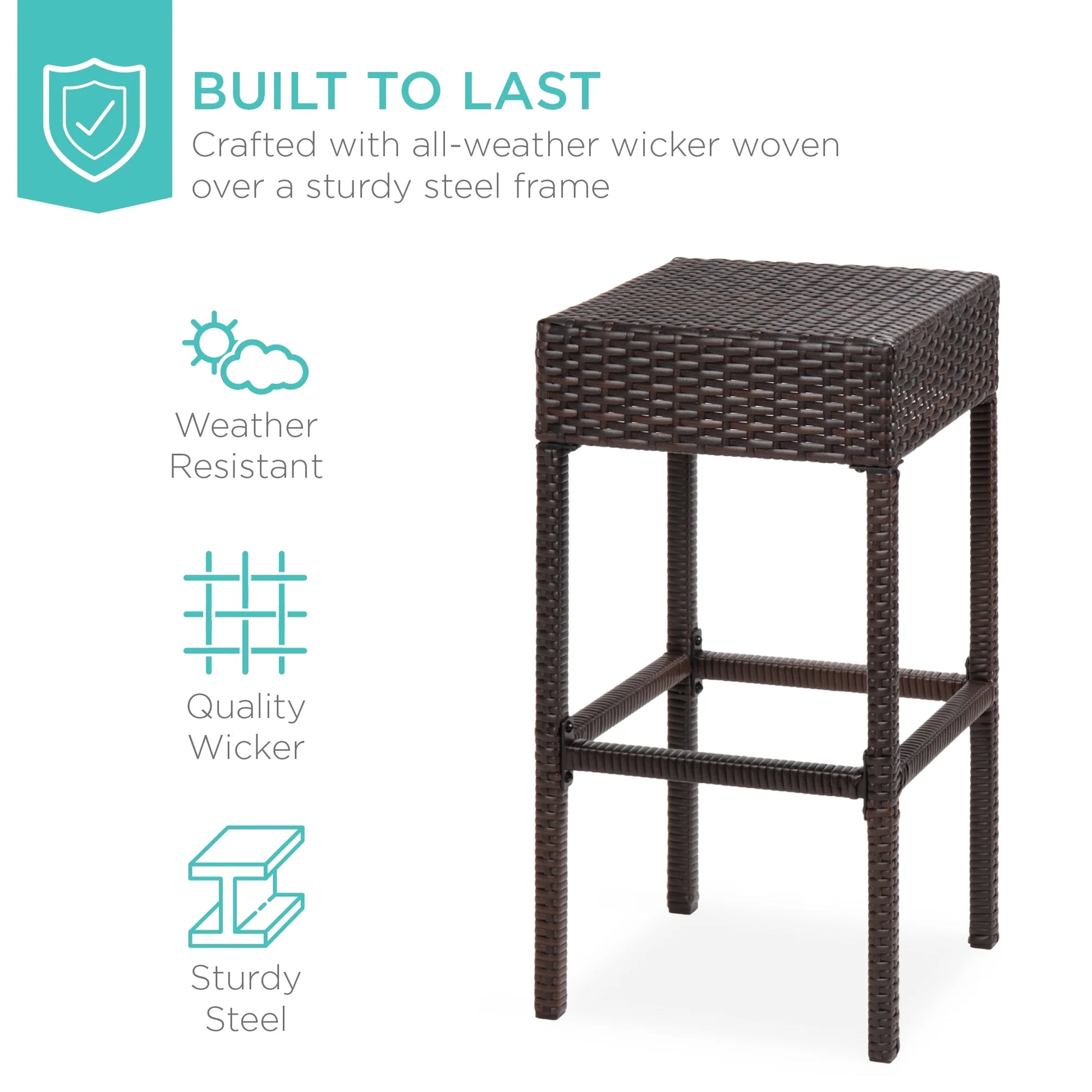 Best Choice Products 5-Piece Patio Wicker Bar Set w/Built-In Bottle Opener, Hidden Storage Shelf, 4 Stools - Brown