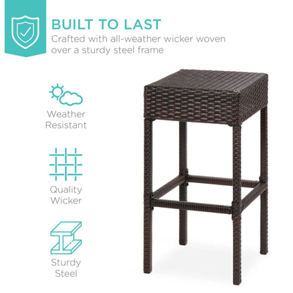 Best Choice Products 5-Piece Patio Wicker Bar Set w/Built-In Bottle Opener, Hidden Storage Shelf, 4 Stools - Brown