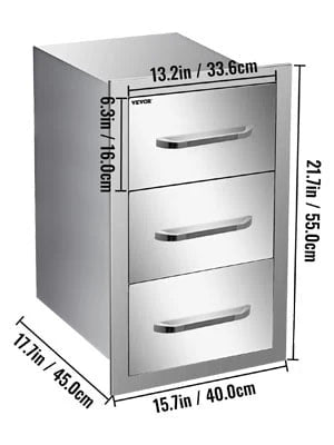 Outdoor Kitchen Drawers 16" W x 21.5" H x 18" D, Flush Mount Triple Access BBQ Drawers with Stainless Steel Handle, BBQ Island Drawers for Outdoor Kitchens or BBQ Island Patio Grill Station
