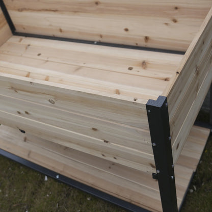 Durable Raised Garden Bed with Iron Frame and Solid Wood Panels, Elevated Planter Box for Patio, Balcony, Outdoor Gardening