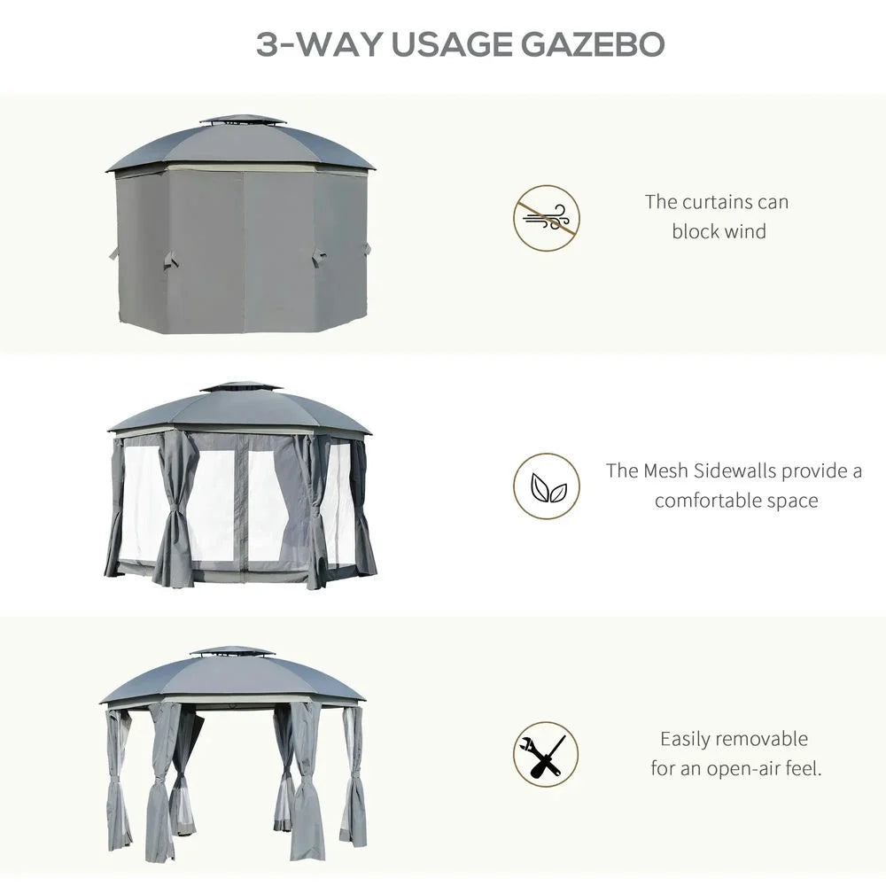 Topcobe 12' x 12' Round Outdoor Canopy Tent, Patio Dome Canopy Tent Canopy Shelter with Double Roof, Curtains, Zippered Doors, Tents for Parties, Outdoor Canopy, Shade Canopy, Patio Canopy, Gray