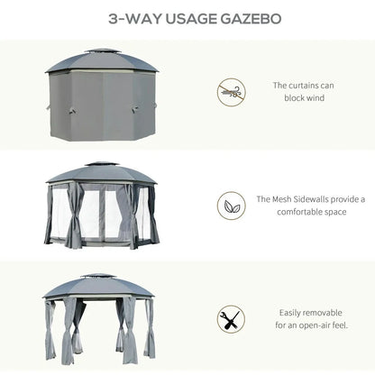 Topcobe 12' x 12' Round Outdoor Canopy Tent, Patio Dome Canopy Tent Canopy Shelter with Double Roof, Curtains, Zippered Doors, Tents for Parties, Outdoor Canopy, Shade Canopy, Patio Canopy, Gray