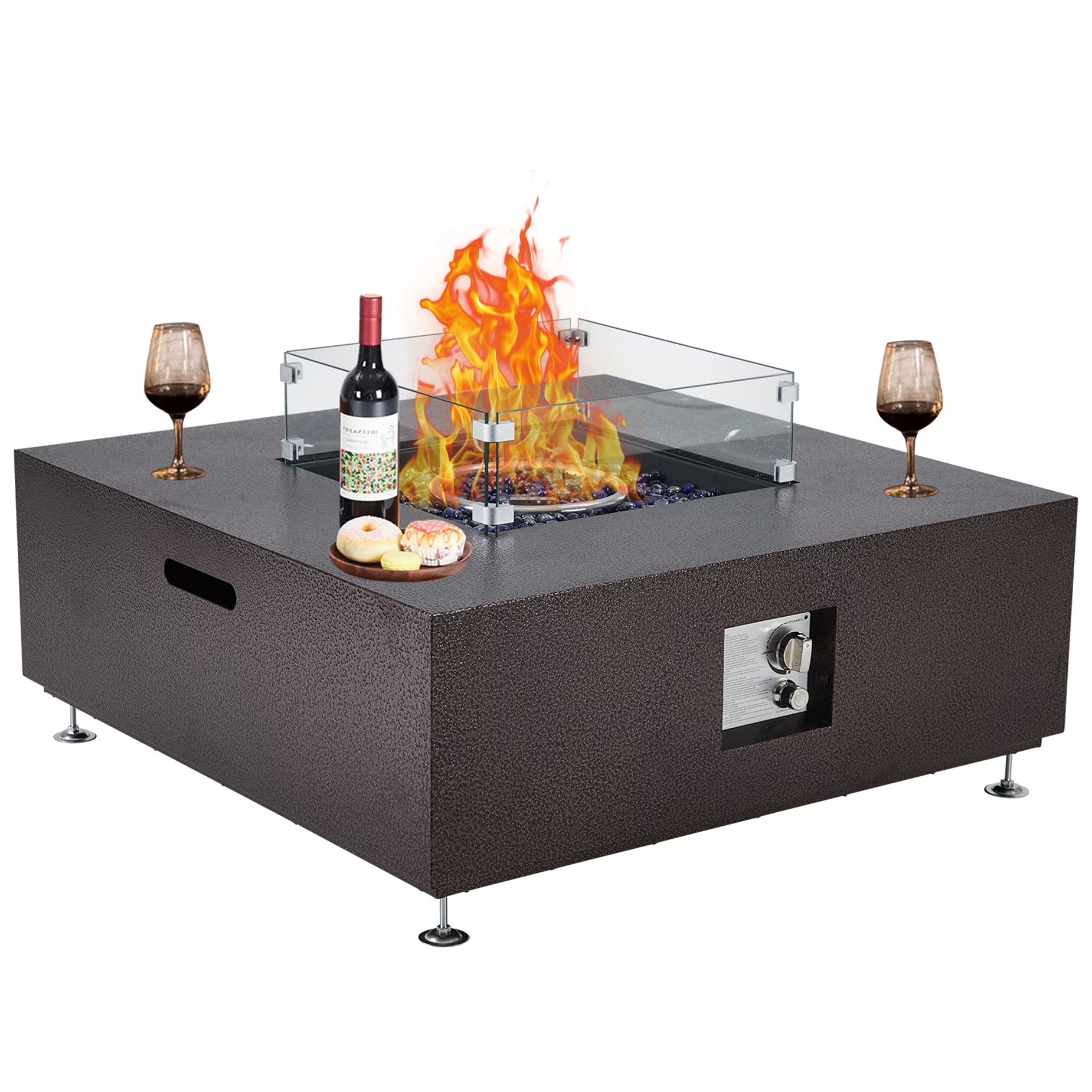 Adoolla 36" Outdoor Propane Fire Pit Table 50,000 BTU with Wind Guard & Rain Cover for Patio Garden