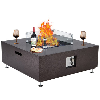 Adoolla 36" Outdoor Propane Fire Pit Table 50,000 BTU with Wind Guard & Rain Cover for Patio Garden