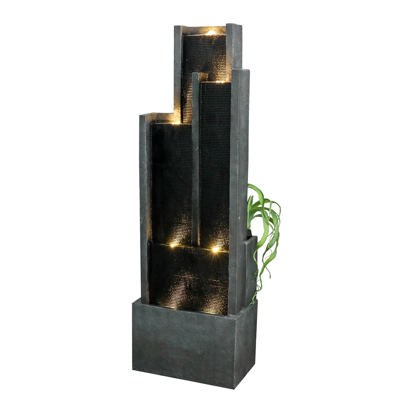 4-Tier Water Fountain with LED Lights - 50.7" H Waterfall Fountain Indoor Outdoor Water Feature for Home, Patio, Garden