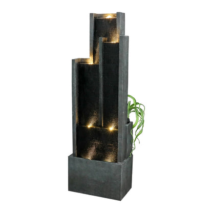4-Tier Water Fountain with LED Lights - 50.7" H Waterfall Fountain Indoor Outdoor Water Feature for Home, Patio, Garden