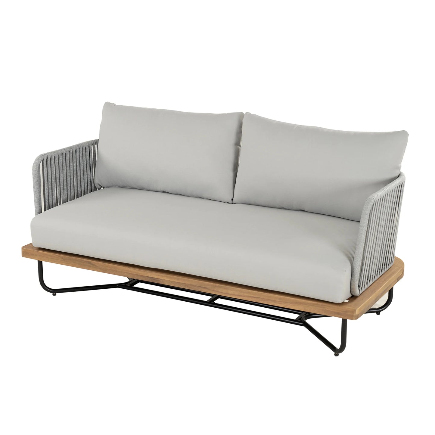 Christopher Knight Home 2-Piece Patio Furniture Outdoor Loveseat Set, Rope Woven Loveseat with Coffee Table, Beige Cushion