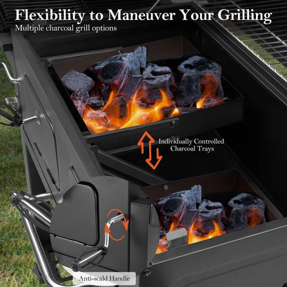 Ktaxon BBQ Grill Outdoor Charcoal Grill Smoker Large-sized Barbecue Grill with 2 Charcoal Doors for Patio,Backyard,Garden