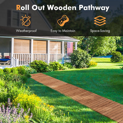 Gymax 8 FT Roll-out Wood Pathway 22'' Width Patio Path Straight Weather-Resist