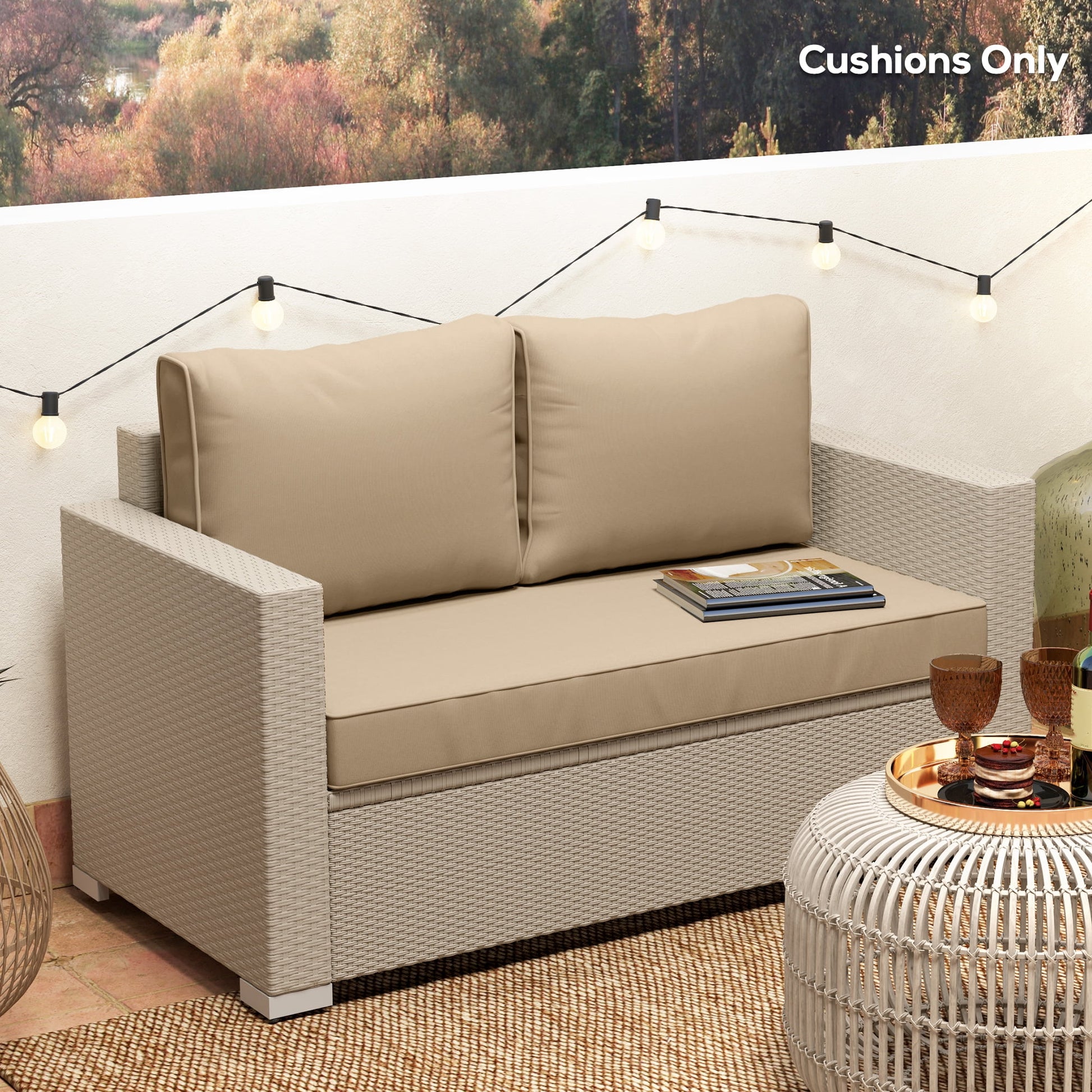 Outsunny 2 Seater Patio Furniture Cushions, 5 in Outdoor Loveseat Cushions with Removable Cover, Replacement Cushions for Outdoor Furniture, Beige