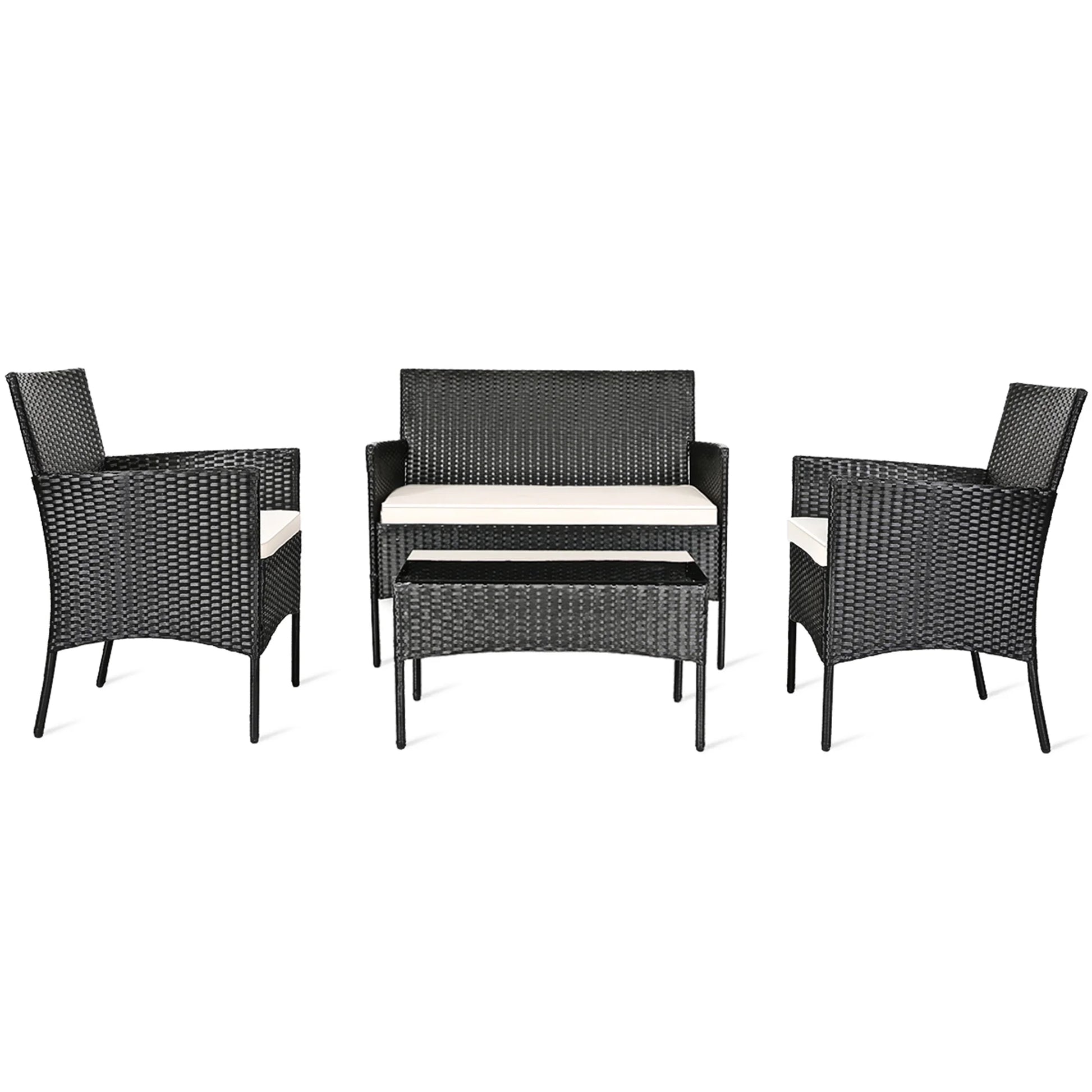 Gymax 4PCS Patio Rattan Conversation Set Outdoor Furniture Set w/Cushion