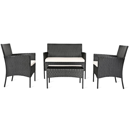 Gymax 4PCS Patio Rattan Conversation Set Outdoor Furniture Set w/Cushion