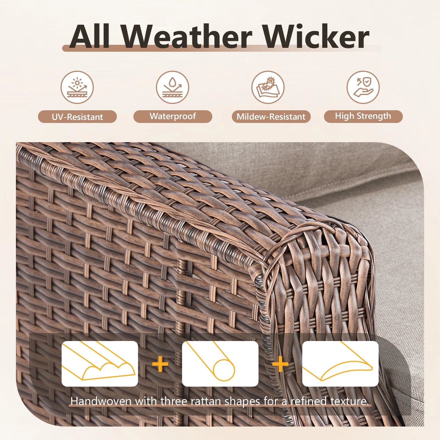 Bellefurn Outdoor Patio Furniture Set with Fire Pit and Swivel Rocker Chair,High-Back Wicker Outdoor Conversation Sets with 3 Seater Couch and Side Table Set for Porch,Deck,Garden