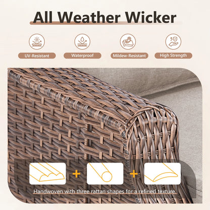 Bellefurn Outdoor Patio Furniture Set with Fire Pit and Swivel Rocker Chair,High-Back Wicker Outdoor Conversation Sets with 3 Seater Couch and Side Table Set for Porch,Deck,Garden
