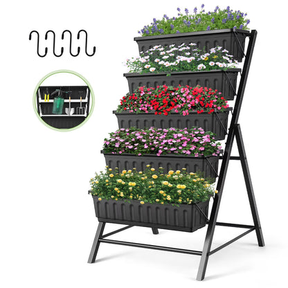 VIBESPARK 4Ft Planter Box 5-Tiers Vertical Raised Garden Bed with Drain for Patio Vegetables, Flowers Herb, 26" x 22.75" x 44.75"