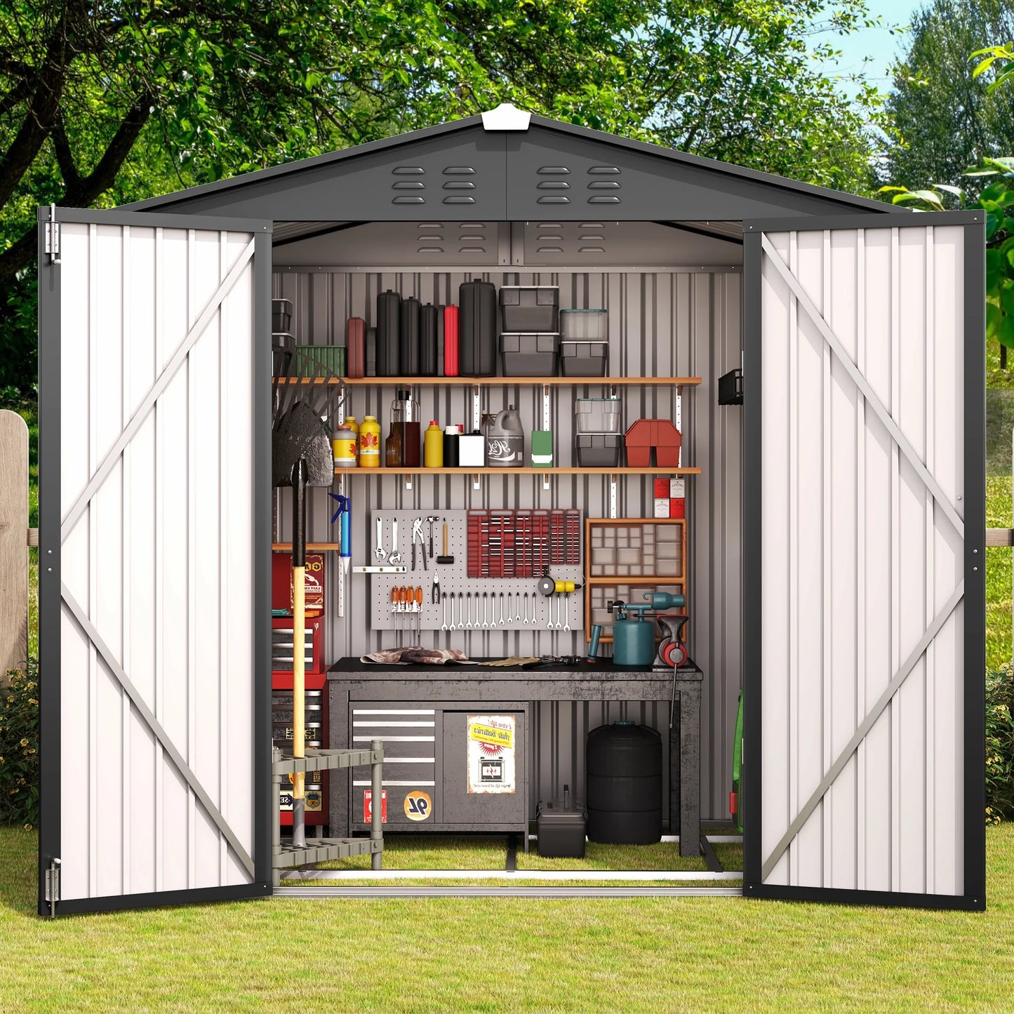 Asofer Outdoor Storage Shed, 6 x 4 FT Metal Garden Shed with Double Lockable Doors,for Backyard Patio Lawn-Dark Grey